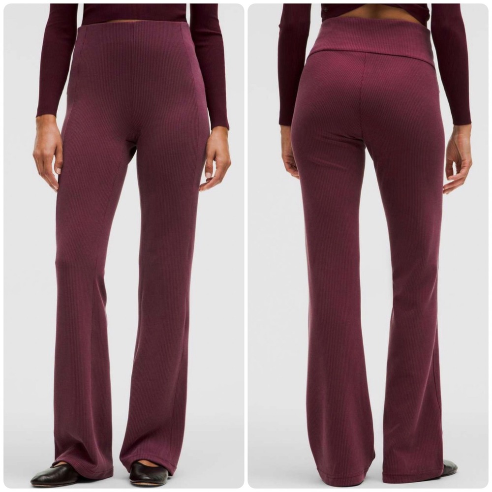 Lululemon Womens Ribbed Softstreme High-Rise Flared Lounge Pants Garnet Size 8